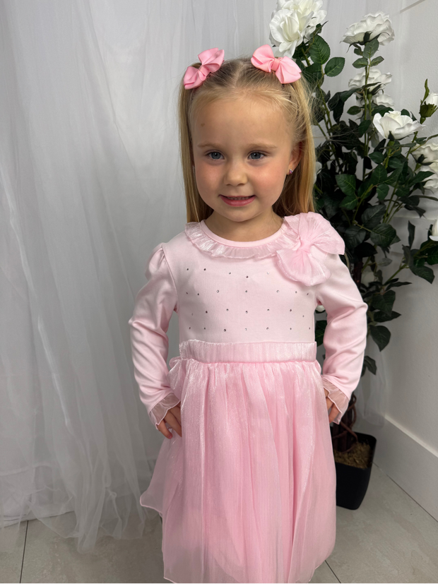 Mintini Girls Pink Bow Frill Dress (3M - 5Y)