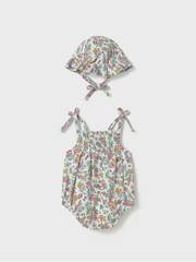 Mayoral Baby Girl Floral Romper With Matching Hat - 2 Colours