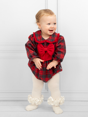 Caramelo Kids Girls Woven Tartan Romper with Bow