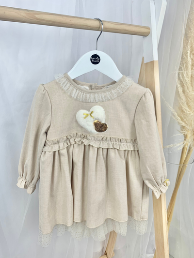 Mintini Toddler Girl Gold & Ivory Dress