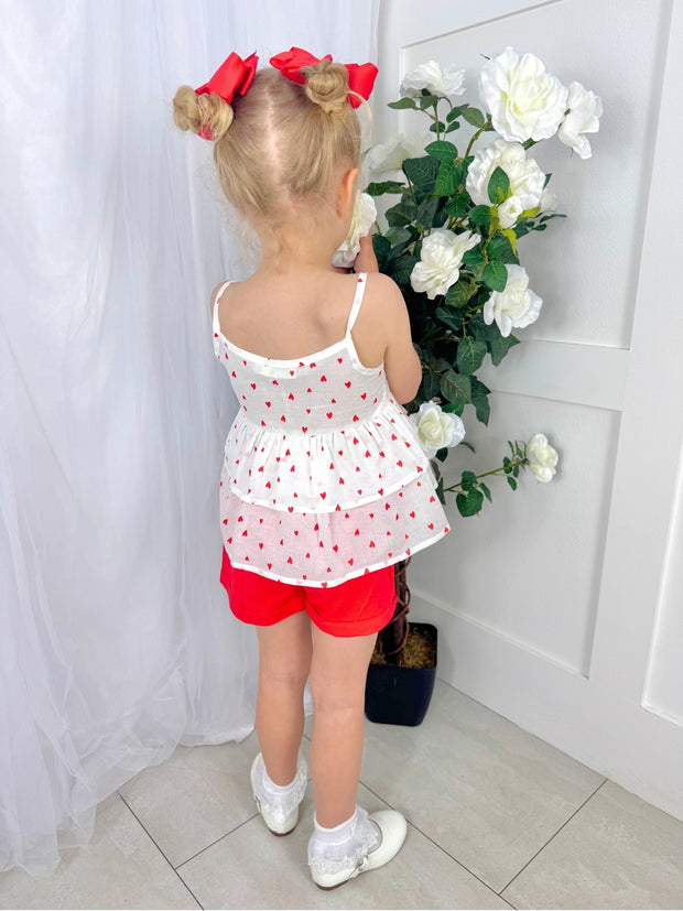 EMC Girls White & Red Loveheart Short Set