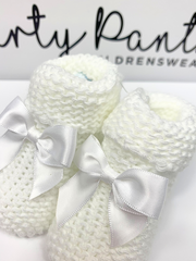 Knitted Baby Booties With Satin Bow - 2 Colours