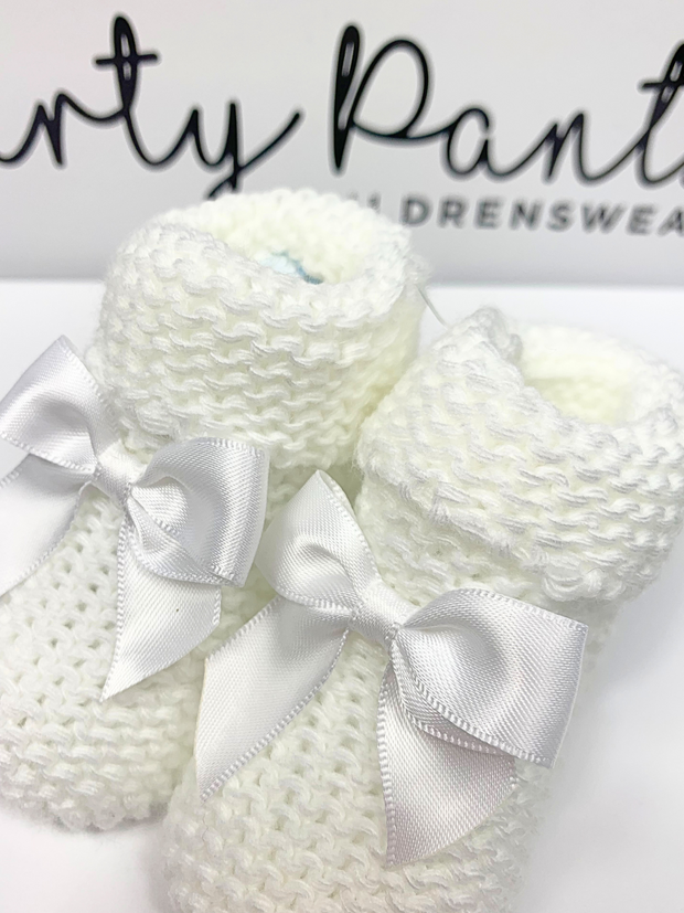 Knitted Baby Booties With Satin Bow - 2 Colours