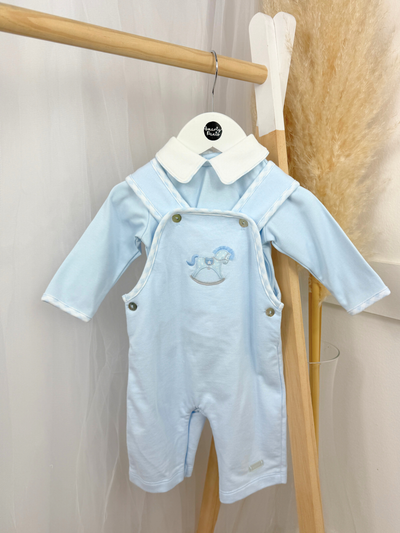 Mintini Baby Boy Blue Rocking Horse Dungaree Set (3M - 12M)