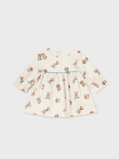 Mayoral Baby Girl Beige Bunny & Teddy Dress