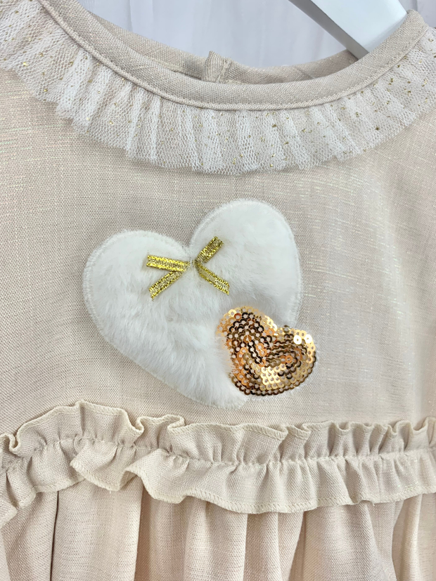 Mintini Toddler Girl Gold & Ivory Dress