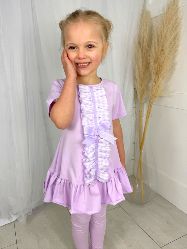 Girls 'Larosa' 3-Piece Frilly Outfit Set With Leggings & Shorts - Lilac