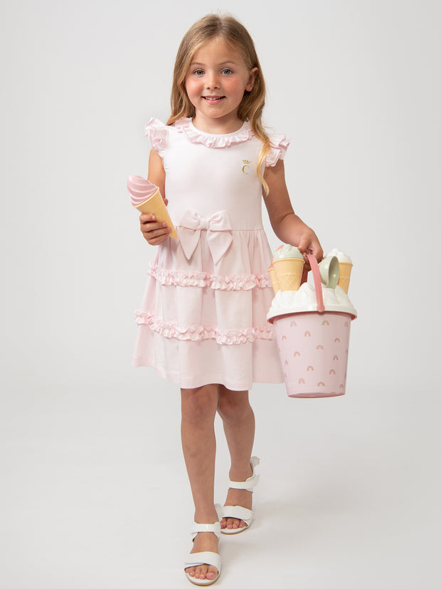 Caramelo Junior Girl Pink Frill Dress With Bow