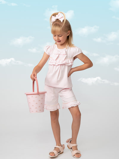 Caramelo Junior Girl Pink Frill Short Set With Bow