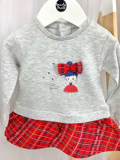 Girls 'Cute Girl' Grey & Red Dress