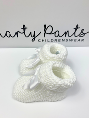 Knitted Baby Booties With Satin Bow - 2 Colours