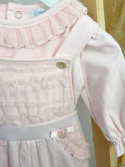 Mintini Baby Girl Pink Frill Dungaree Set  (3M - 9M)
