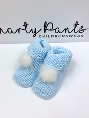 Knitted Baby Booties With Faux Fur Pom Pom - 5 Colours