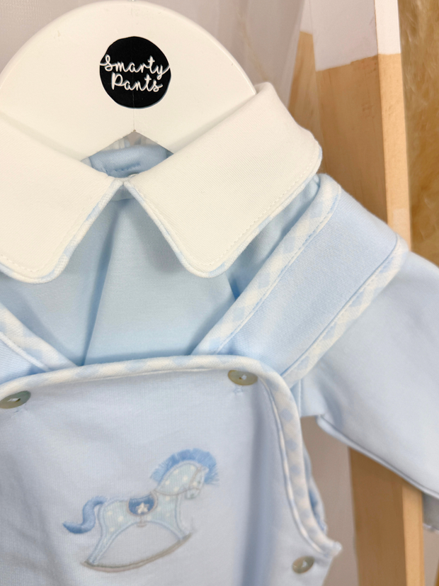 Mintini Baby Boy Blue Rocking Horse Dungaree Set (3M - 12M)