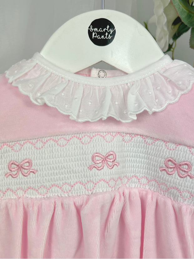 Pex Baby Girls Pink Smocked Bow Romper (NB-12M)