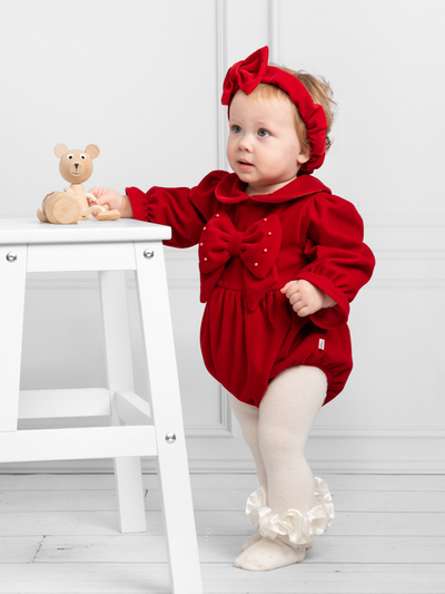 Caramelo Kids Velvet Romper with Headband