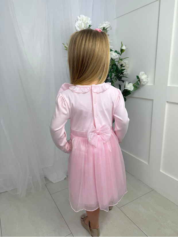 Mintini Girls Pink Bow Frill Dress (3M - 5Y)