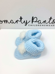 Knitted Baby Booties With Faux Fur Pom Pom - 5 Colours