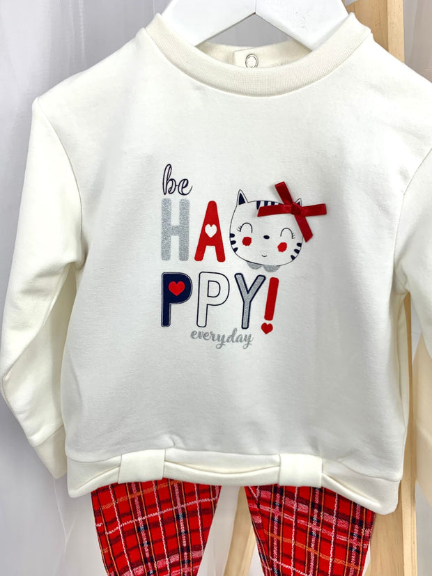 Girls 'Be Happy Everyday' White & Red Legging Set