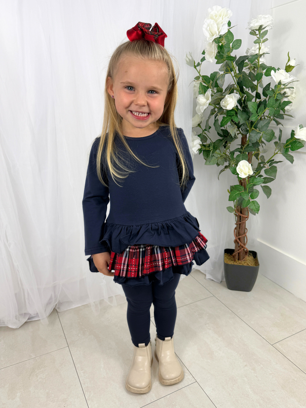 Girls 'Darcy' Tartan Bow Legging Set (18M - 8Y) - Navy