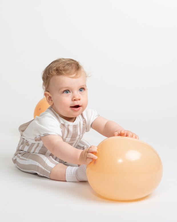 Caramelo Baby Boy Beige Stripe Dungaree Set