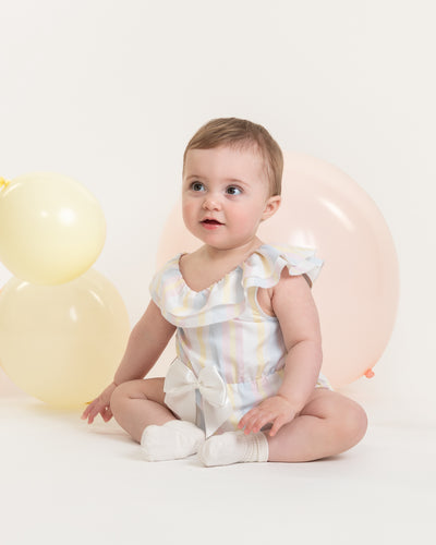 Caramelo Baby Girl Pastel Stripe Romper