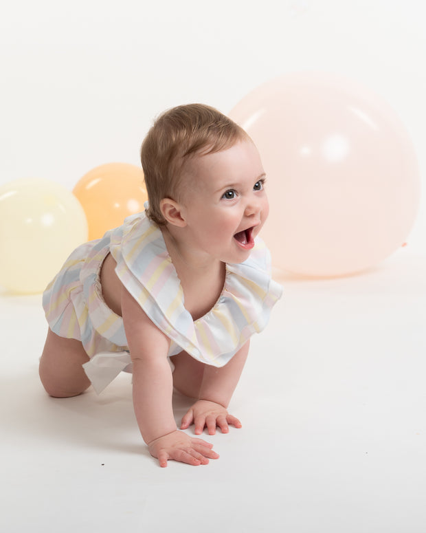 Caramelo Baby Girl Pastel Stripe Romper