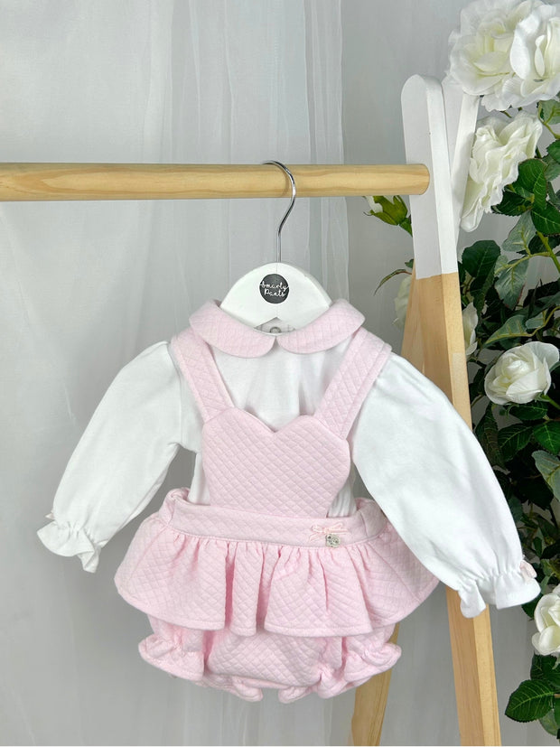 Deolinda Girls Pink Heart Dungaree Set (3M-2Y)