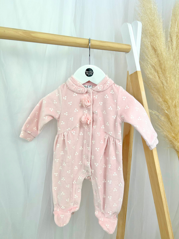 iDo Baby Girl Velour Pink Hearts Babygrow