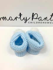 Knitted Baby Booties With Faux Fur Pom Pom - 5 Colours