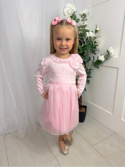 Mintini Girls Pink Bow Frill Dress (3M - 5Y)