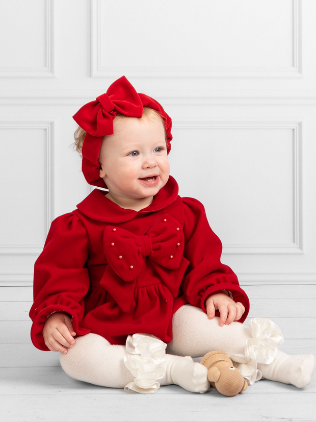 Caramelo Kids Velvet Romper with Headband