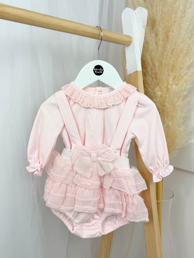 Mintini Baby Girl Pink Frill Dungaree Romper (3M - 2Y)
