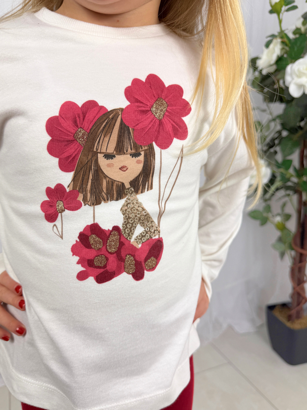 Mayoral Junior Girl Red Floral Double Legging Set (3Y-8Y)