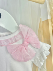 Mintini Toddler Girl Pink & White Bow Legging Set