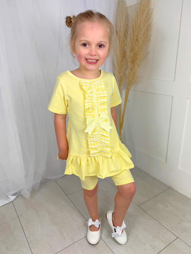 Girls 'Larosa' 3-Piece Frilly Outfit Set With Leggings & Shorts - Lemon