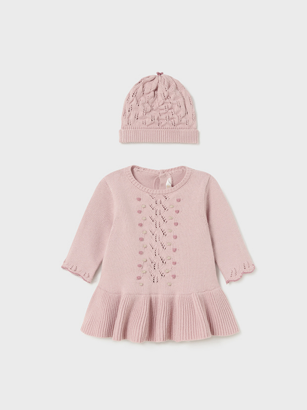 Mayoral Baby Girl Knitted Pink Dress & Hat