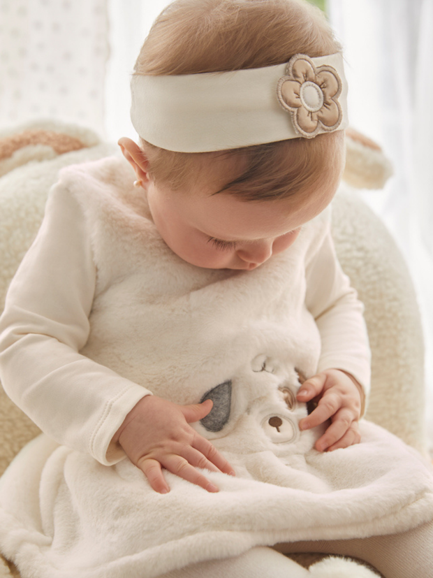 Mayoral Baby Girl Cream Faux Fur Dress & Headband - 2 Colours