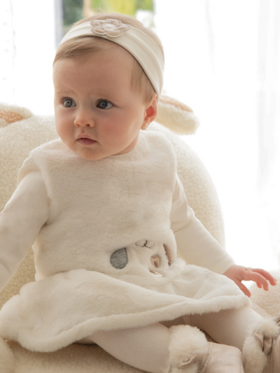 Mayoral Baby Girl Cream Faux Fur Dress & Headband - 2 Colours