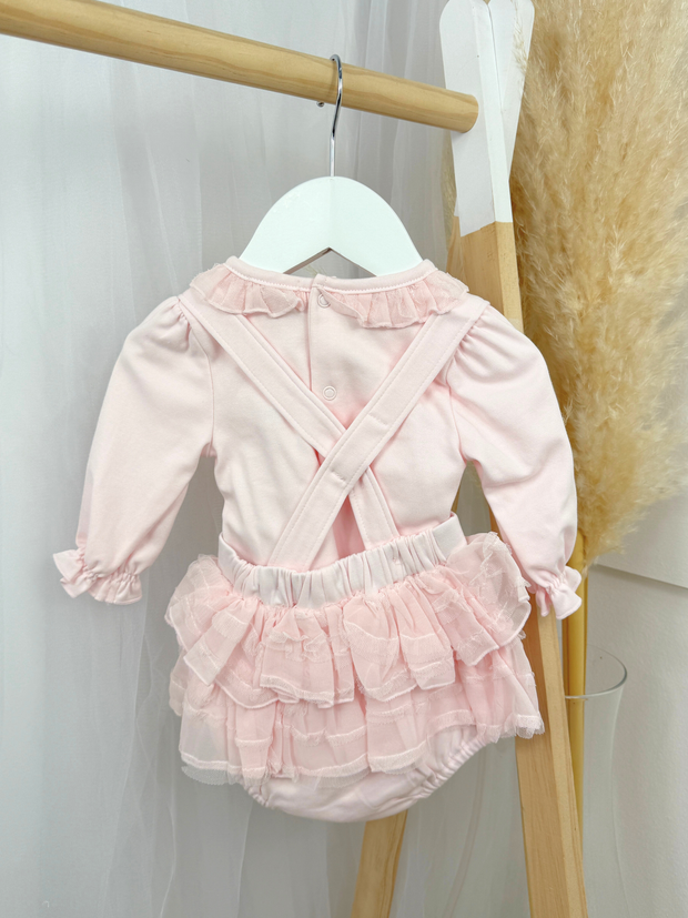 Mintini Baby Girl Pink Frill Dungaree Romper (3M - 2Y)