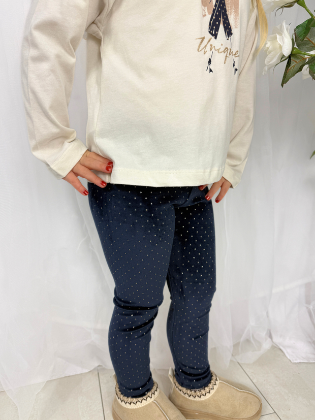Mayoral Junior Girl Navy Velvet Leggings (3Y-8Y)