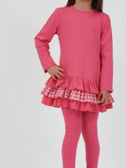 Girls 'Fran' Frill Hem Legging Set (18M - 8Y) - Hot Pink