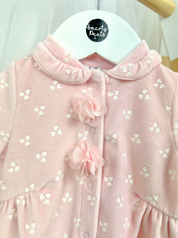 iDo Baby Girl Velour Pink Hearts Babygrow