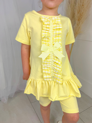 Girls 'Larosa' 3-Piece Frilly Outfit Set With Leggings & Shorts - Lemon