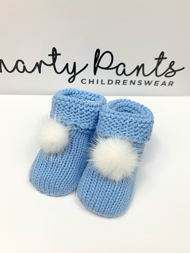 Sardon Blue Knitted Pom Pom Booties