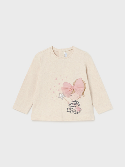 Mayoral Toddler Girl Long Top With Girl & Bow Detail