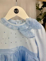 Mintini Girls Blue Bow Frill Dress (3M - 5Y)