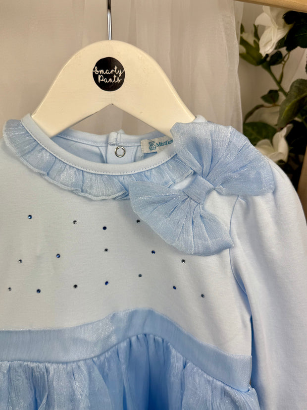 Mintini Girls Blue Bow Frill Dress (3M - 5Y)