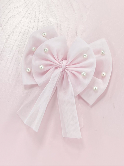 Pink Pearl Ribbon Hair Bow