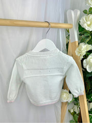 Baby Girl 'Emmy' White & Pink Bow Cardigan